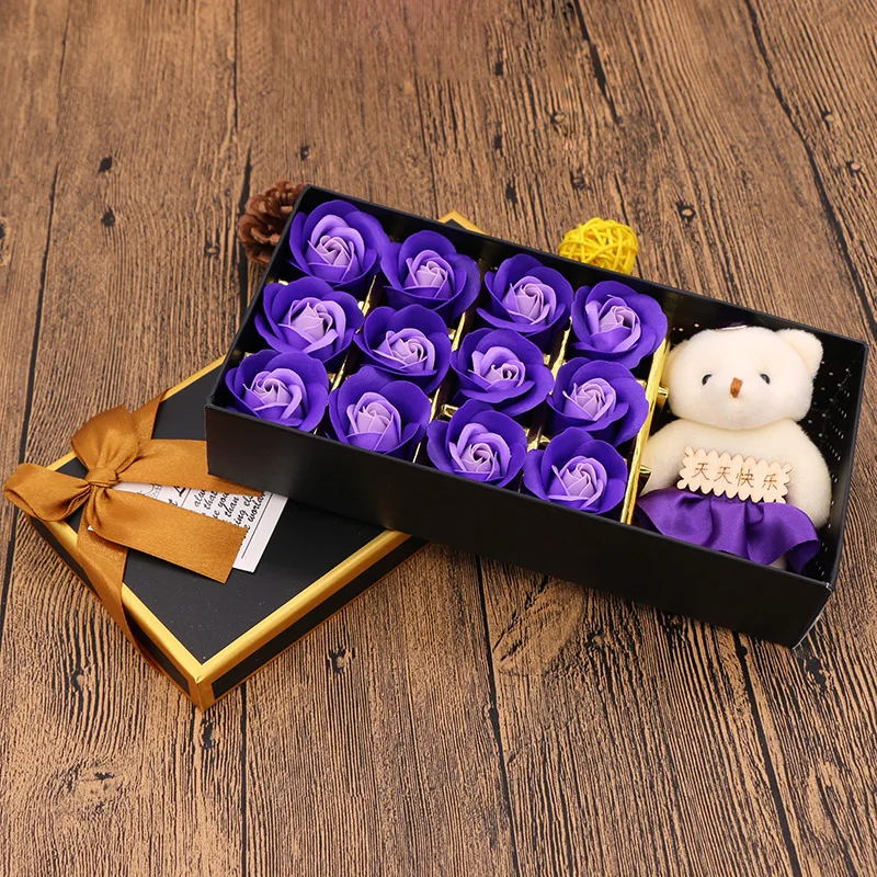 12 шт. медведь мыло в виде цветов розы коробка для мальчика/подруги День Святого