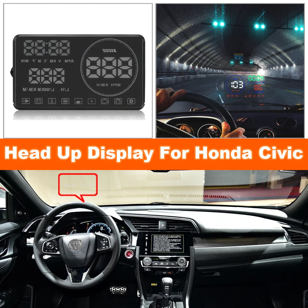 

For Honda Civic 9th/10th/11th 2011-2020 2021 Car Head Up Display HUD Auto Electronic Accessories Driving Speed Plug & Play