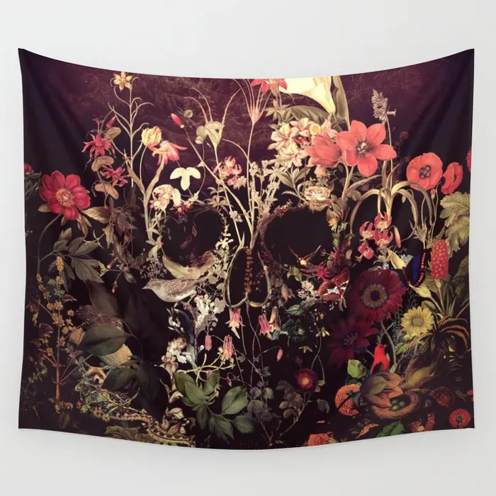 

Bloom Skull Tapestry Wall Hanging Beach Throw Rug Blanket Camping Tent Travel Sleeping Pad Tapestry