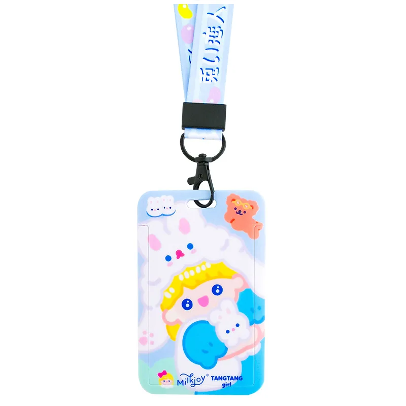 

Teenager Girls Cute Bear Lanyard Card Holder Fashion ID Bus Bank Credit Card Case Rope Badge Cover with 4pcs Cartoon Sticker