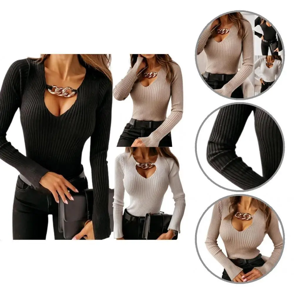 

Плотно прилегающий популярный модный женский свитер одежда обычные женские топы Шейная цепочка декор для повседневного ношения