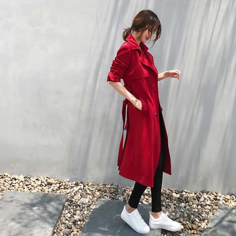 Тренчкот женский классический с поясом Модный повседневный простой двубортный