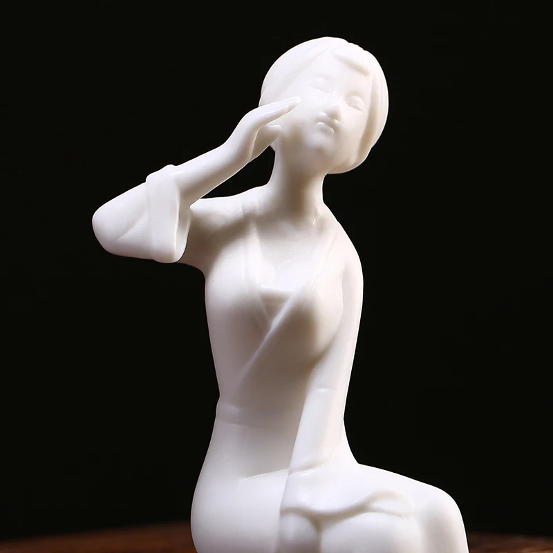 

Porcelain 18CM Woman Statue Ornaments Modern Style Ceramic Handmad Figure Sculpture Nordic Feng Shui Home Decor