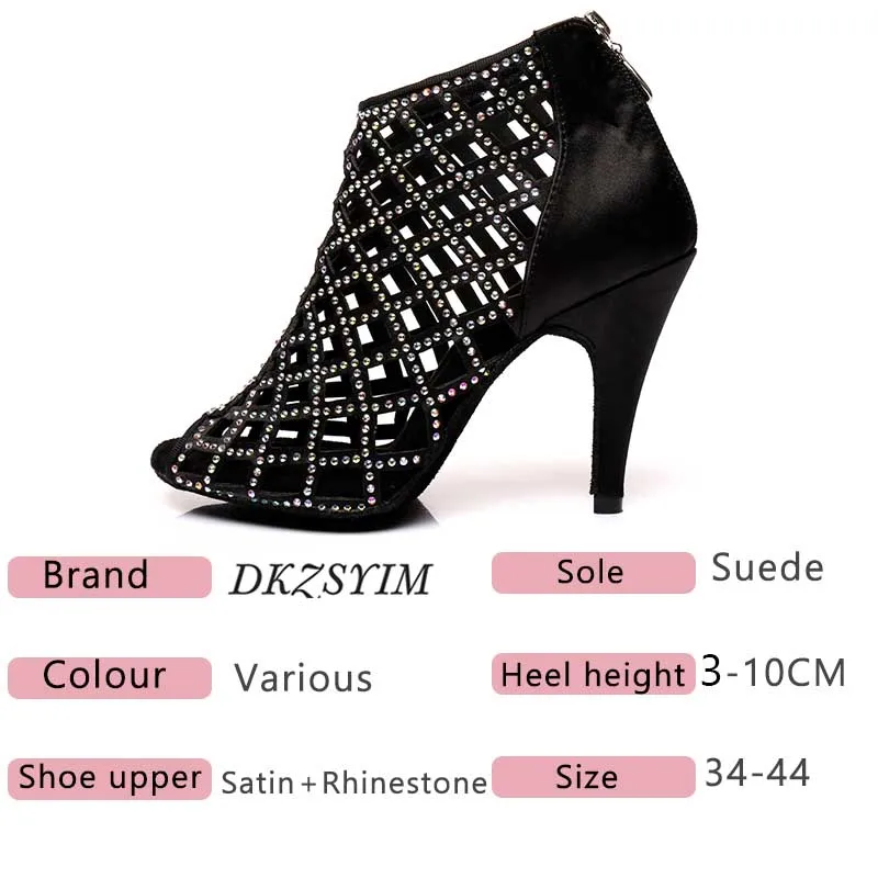 DKZSYIM Ballroom Latin Dance Shoes Women Flamenco Tango Pole Salsa Dancing Ladies Girls Rhinestone Black Boots Wholesale | Спорт и