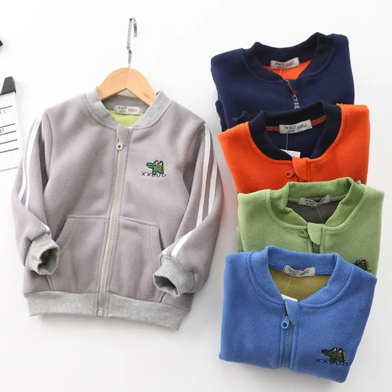 

Children Polar Fleece Jacket 2020 Autumn Kids Zipper Striped Cartoon Outerwear Coat For Baby Boy Girl 100-140 CM
