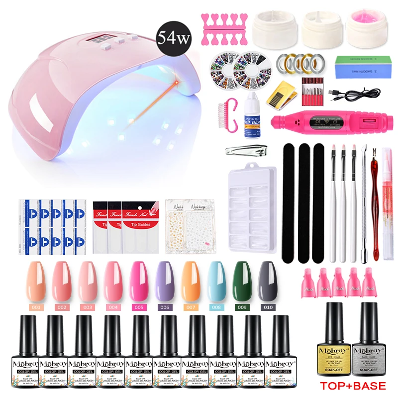 

Nail Set 54W UV LED Lamp Dryer With 10/8 pcs Nail Gel Polish Kit Soak Off Manicure Set electric Nail drill For Nail Tools Set