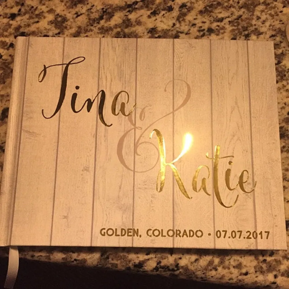 Фольгированная Золотая свадебная книга для гостей с изображением пейзажа