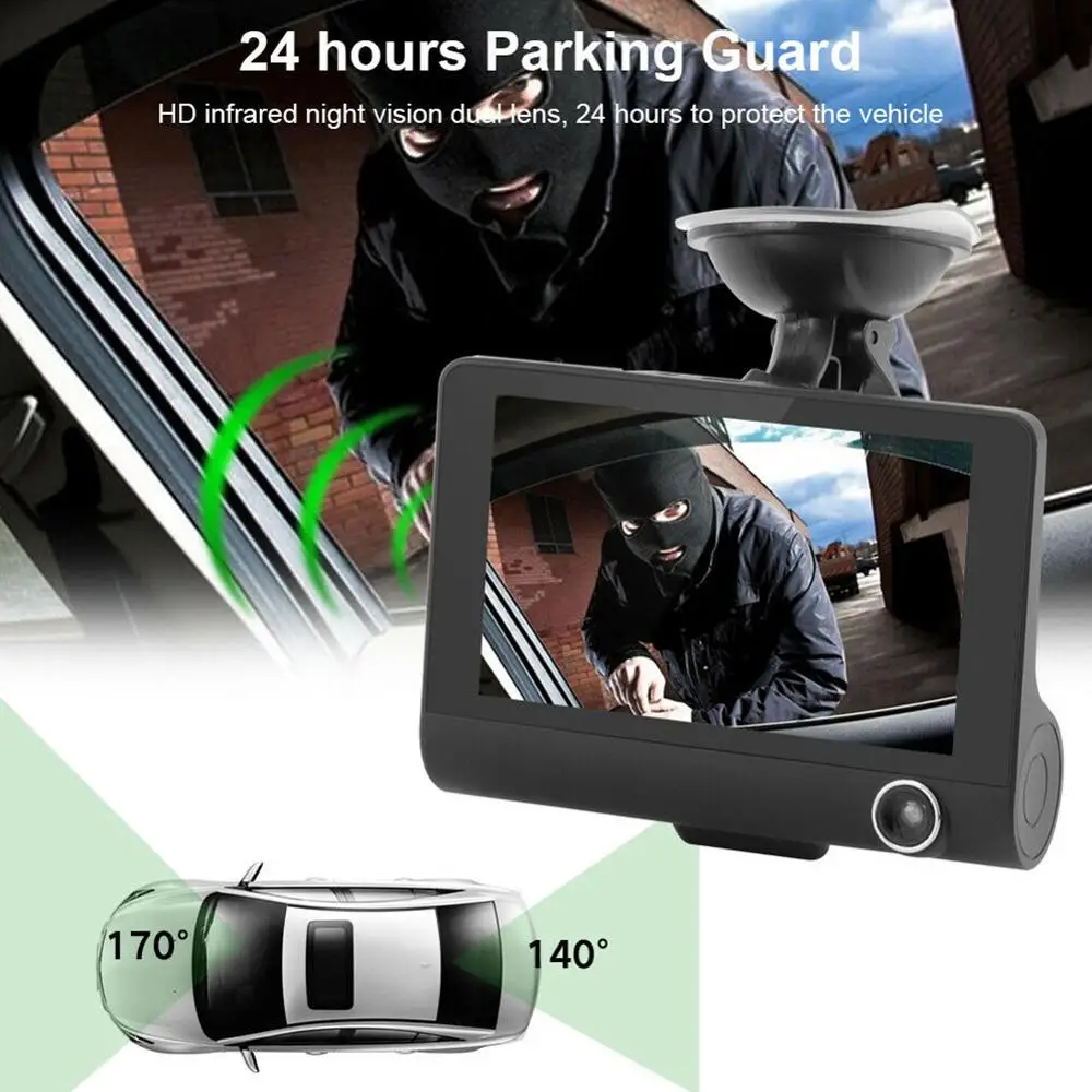 

Dash Cam 4-inch High Definition 1080p 3 Lens DVR Dual Lens Car Camera Dash Camera Night Vision Dashcam 24H Park