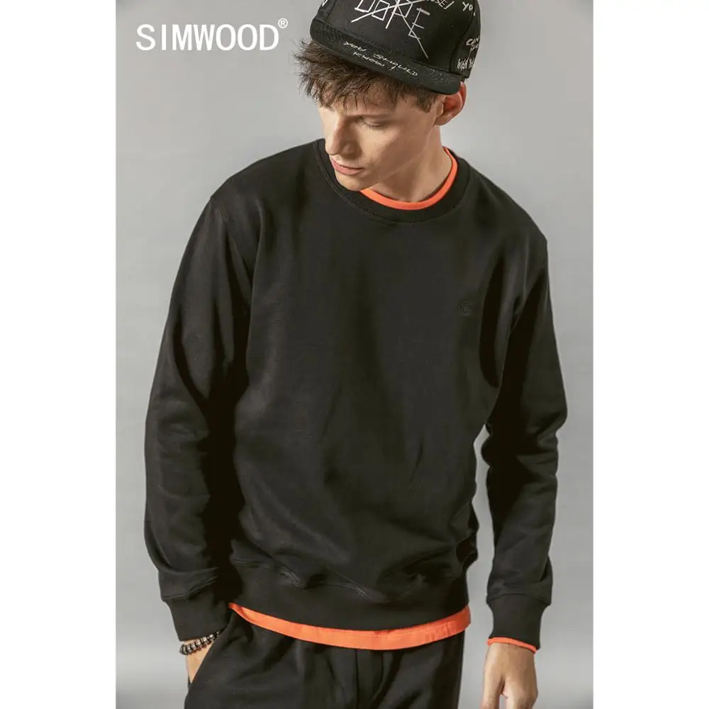 Мужское минималистичное худи SIMWOOD, повседневный свитшот с круглым вырезом и вышитым логотипом, простой пуловер большого размера, модель SI980547 на осень