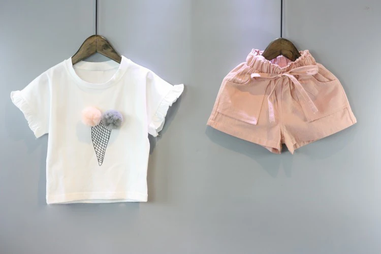 Летние комплекты одежды для девочек рубашка с оборками на рукавах и шорты