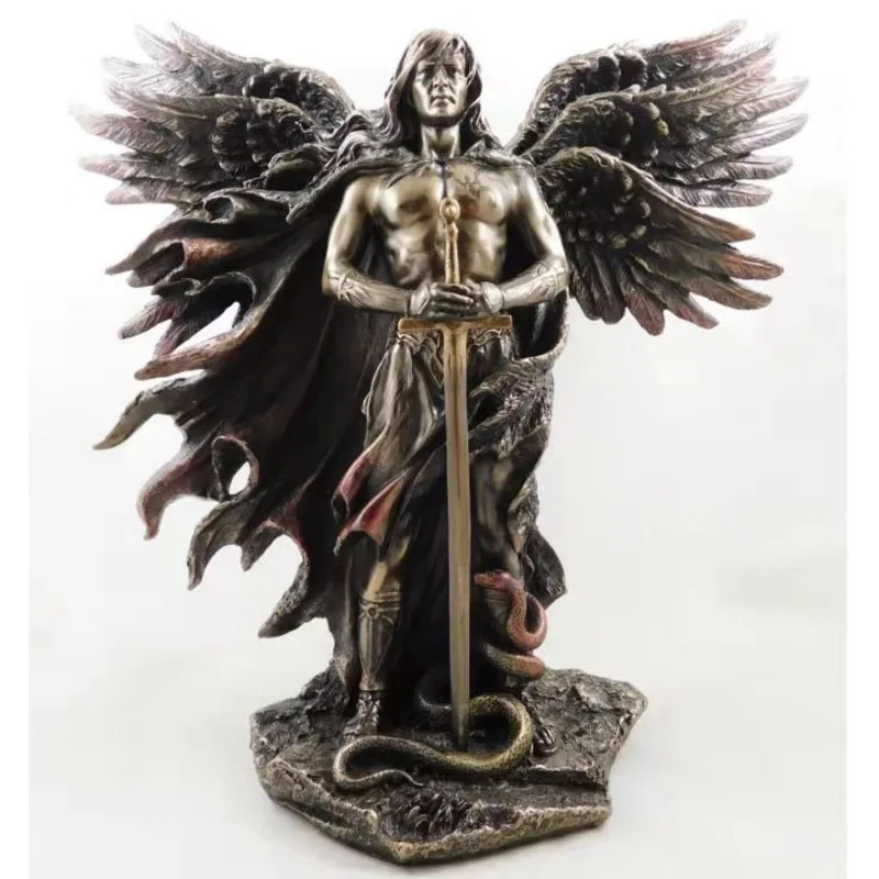 

Бронзовый Серафим, шестикрытый ангел-хранитель с мечом, украшение для дома, змея, большие крылья, статуя ангела, статуи из смолы, ремесла