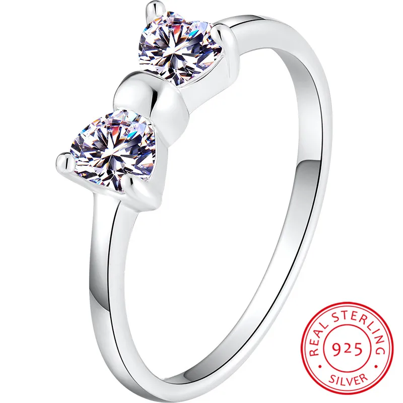 

Luxury Female Small Zircon Stone Ring 100% Real 925 Sterling Silver Wedding Rings For Women Promise Love Bowknot Engagement Ring