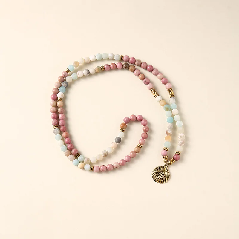 Натуральный камень 108 Mala бусы браслет Родонит Амазонит оболочка Шарм женский