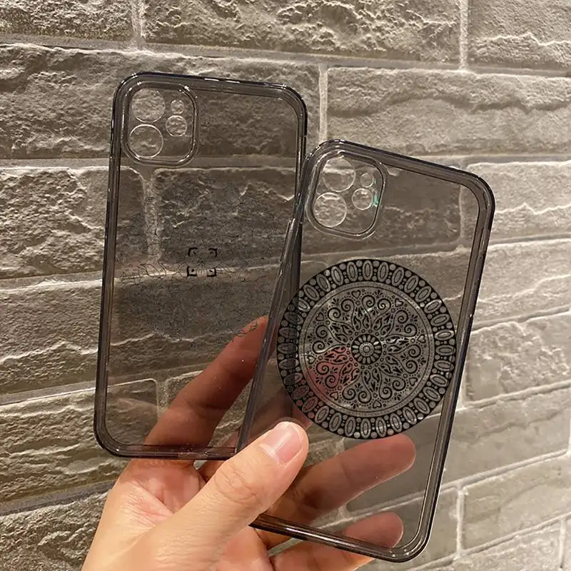 

Mandala Flowers pattern Phone Case Transparent for iPhone 7 8 11 12 se 2020 mini pro X XS XR MAX Plus