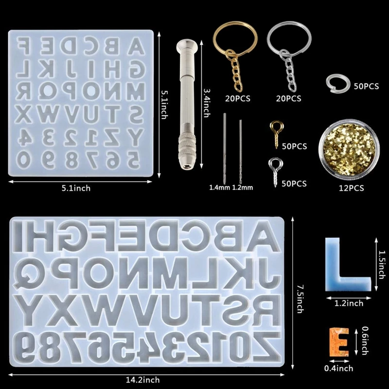 

255PCS DIY Alphabet Resin Molds Reversed Letter Number Silicone Resin Molds Epoxy Resin Casting Molds Backward Keychain