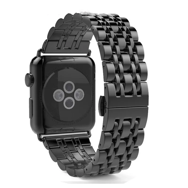 Black Мужской прочный браслет из нержавеющей стали для Apple Watch 5 4 3 2 1 металлический браслет или ремешок для ручных часов Apple Butterfly Пряжка для Apple Watch ремешок золотистый - Цвет ремешка: Black
