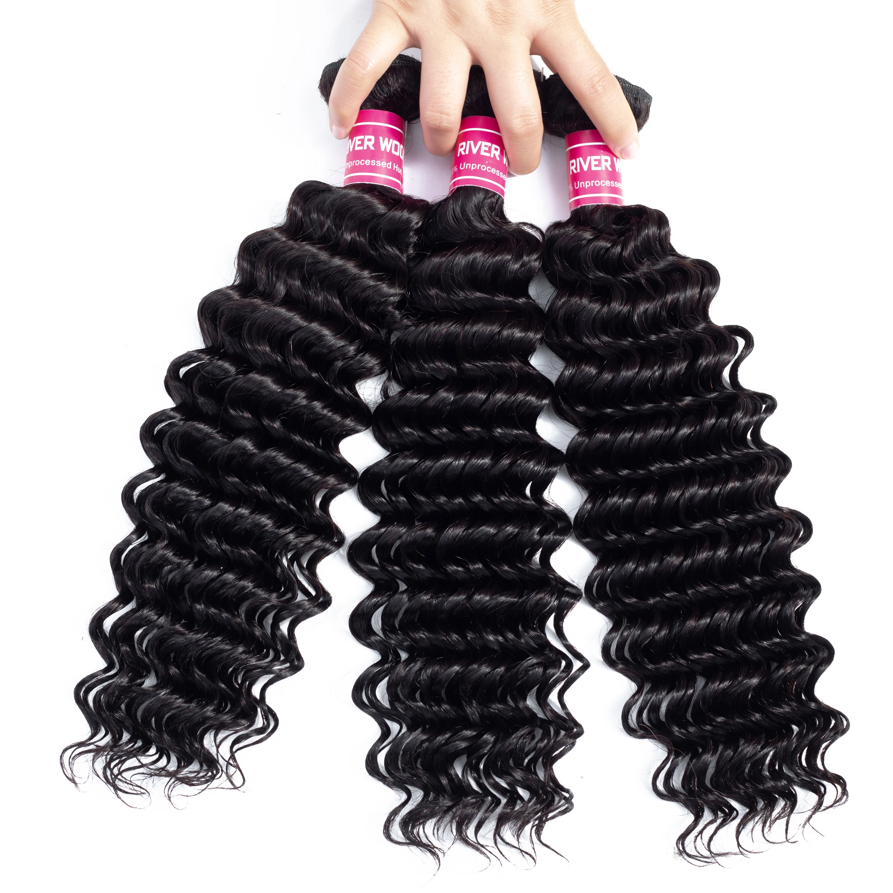 Бразильские глубокая волна 3 пучка с фронтальным кружевом Закрытие Remy 100%