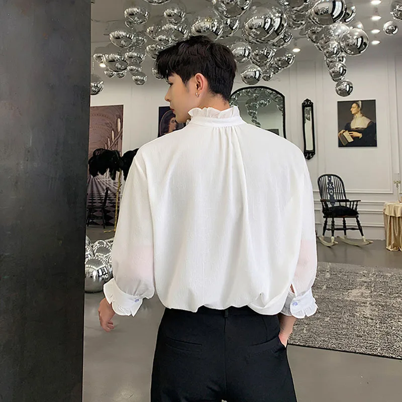 Рубашка шифоновая полупрозрачная с воротником стойкой для мужчин и женщин