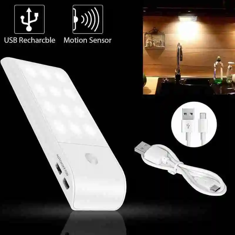 

12 LED motion sensor cabinet lights with USB charging cable For study L7L4