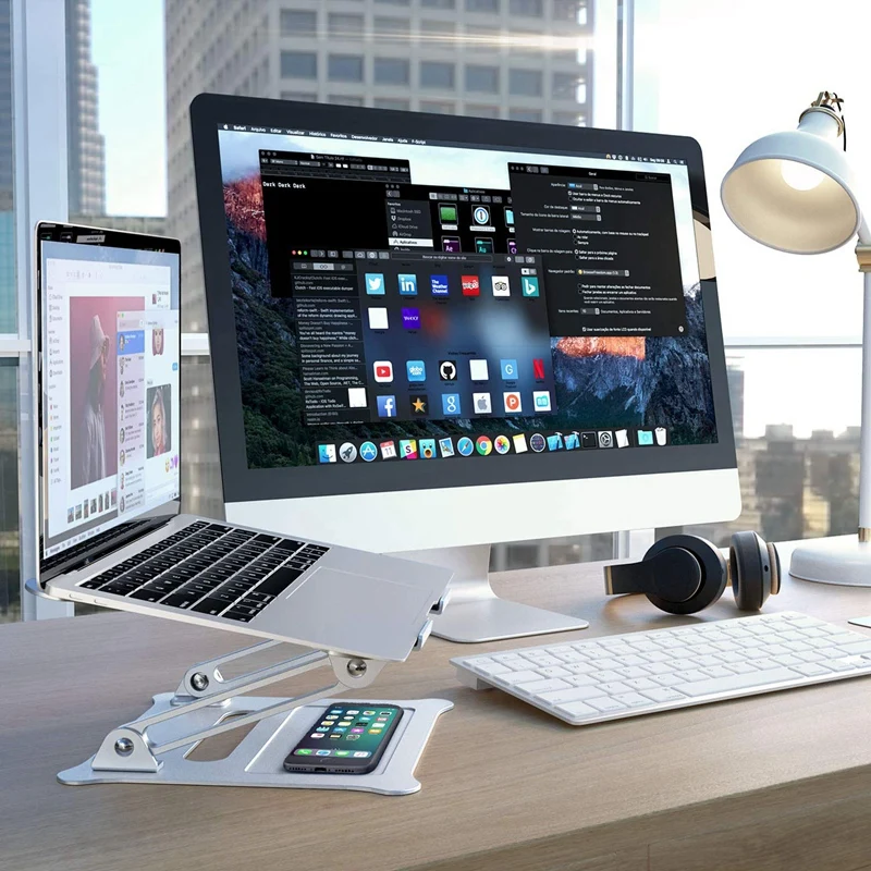 Подставка для ноутбука серебристая алюминиевая офисная подставка складная