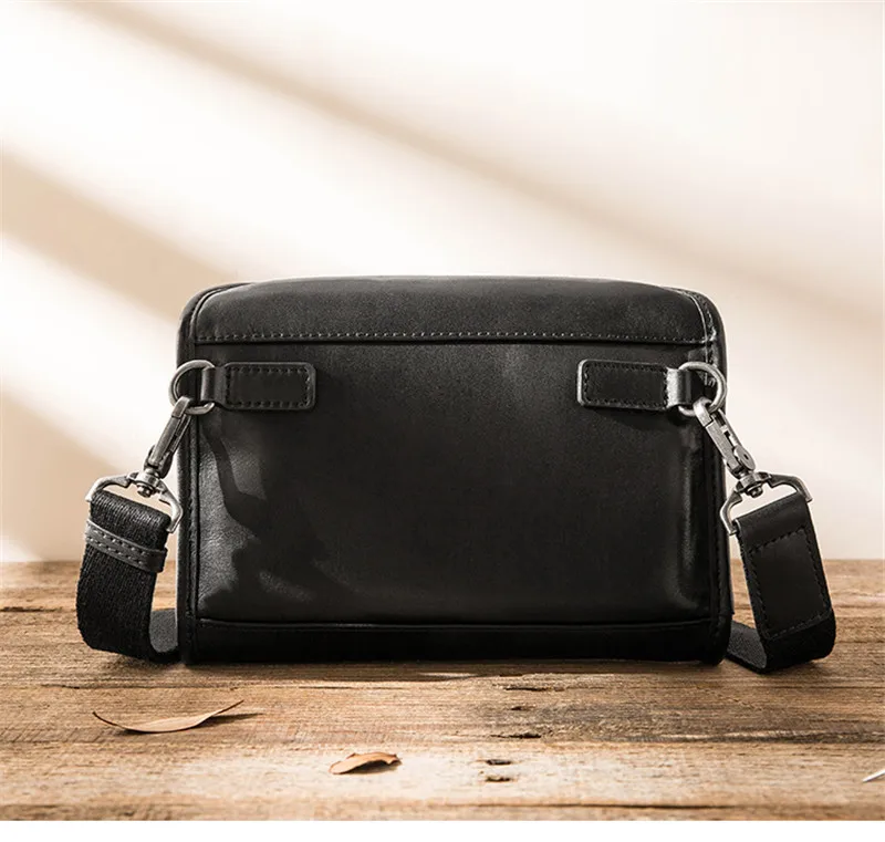 Simple Casual Fashion genuine Leather Men's Black Chest Bag Daily Outdoor Weekend Travel Soft cowhide Shoulder Messenger Bag