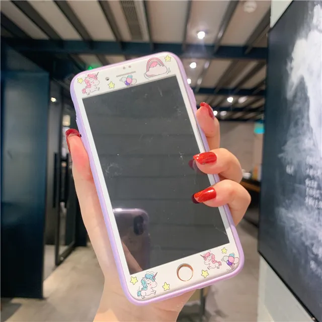 Защита экрана с мультяшным рисунком для iphone 6 6s 7 8 Plus закаленное стекло 3D 9H полным