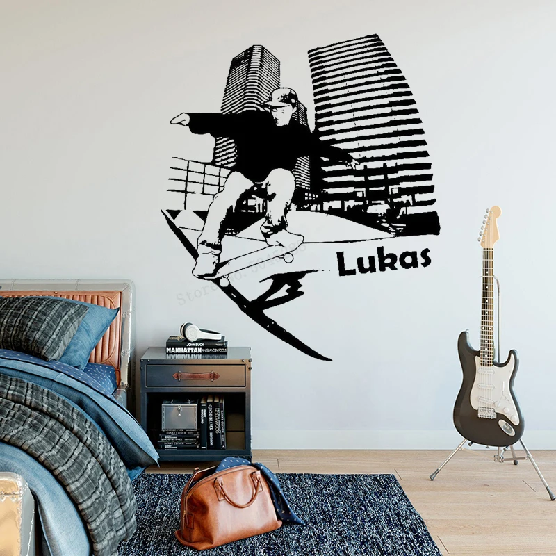 Персонализированные настенные наклейки для скейтборда с именем детские на стену