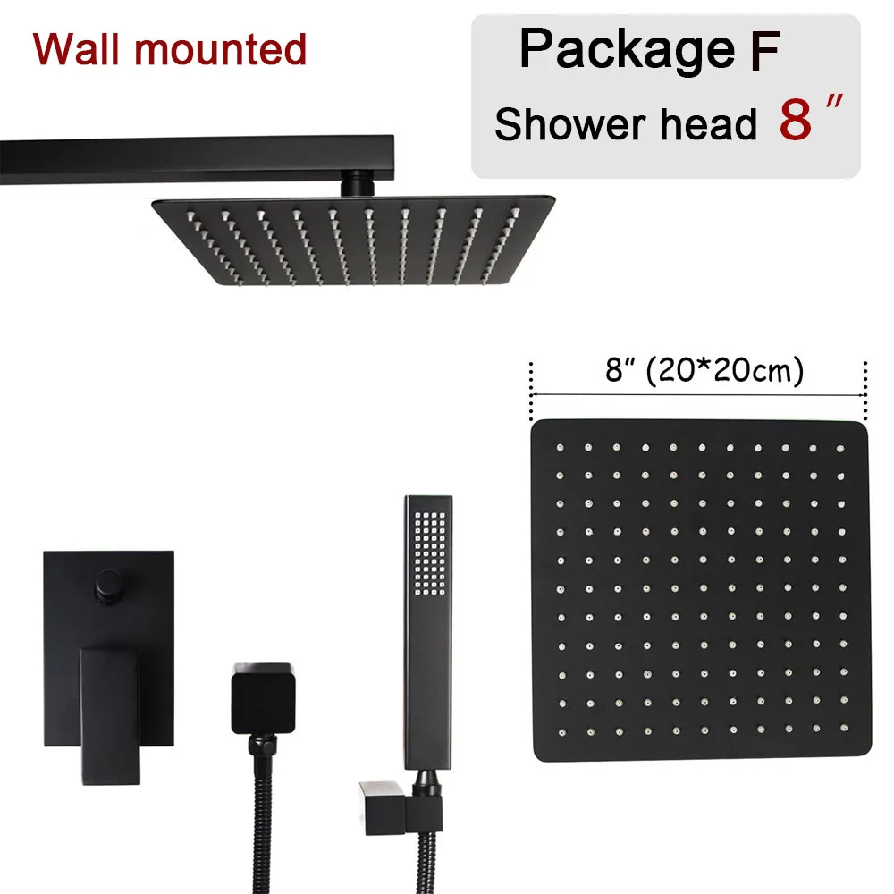 8 inch wall mount Ванная комната квадратная форма в потолочный Душ Набор с черным покрытием для ванной переключателем смеситель 8/10/12 дюймов дождь Душевая Головка - Цвет: 8 inch wall mount