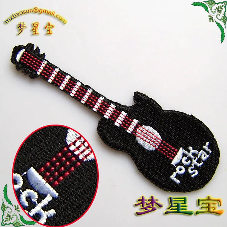 Вышитая гитара цветовой барабан A524 Задняя лента наклейки на одежду rockstar