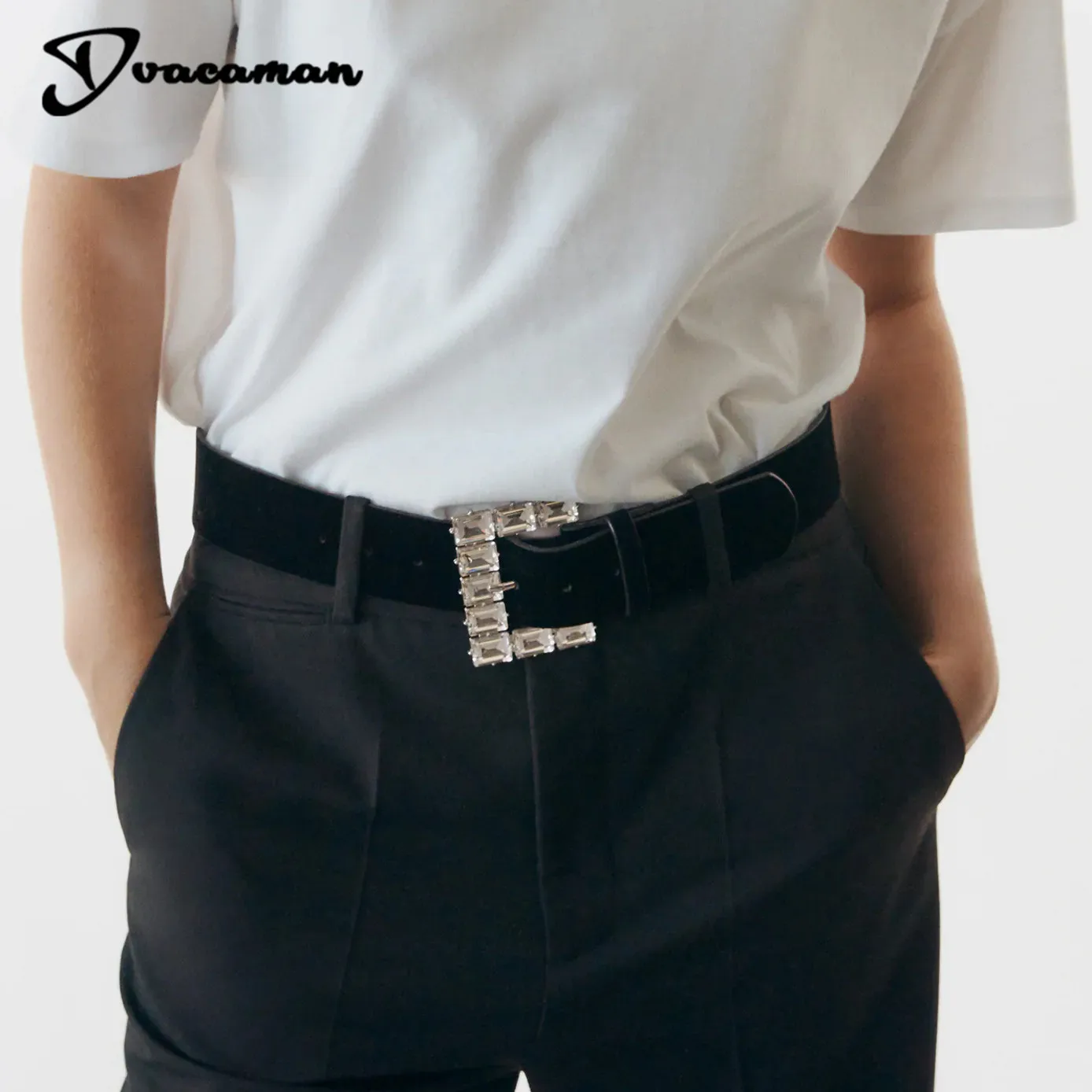 

Dvacaman Newest Silver Round Buckle Belts Woman Hot Women's Belts Metal Buckle Black Leather Strap Belt Dames Crystal