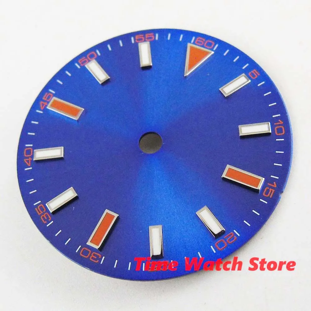Часы с циферблатом 29 мм мужские стерильные синие циферблаты оранжевые отметки