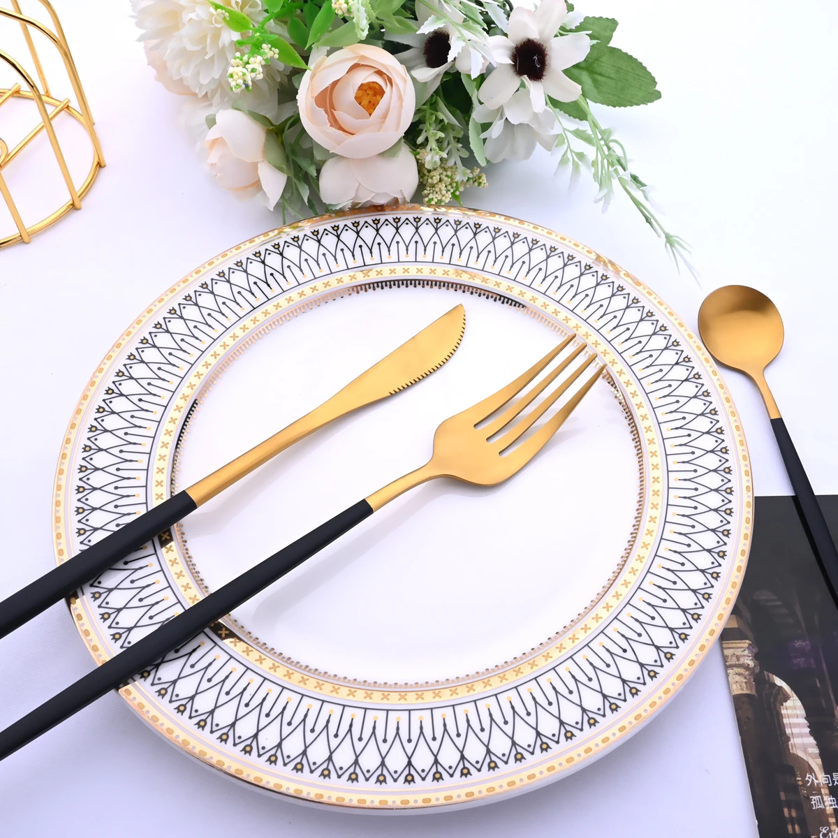 16Pcs Red Gold Cutlery Stainless Steel Set Knives Fork Coffee Spoon Dinnerware Matte Flatware Silverware Party Tableware | Дом и сад
