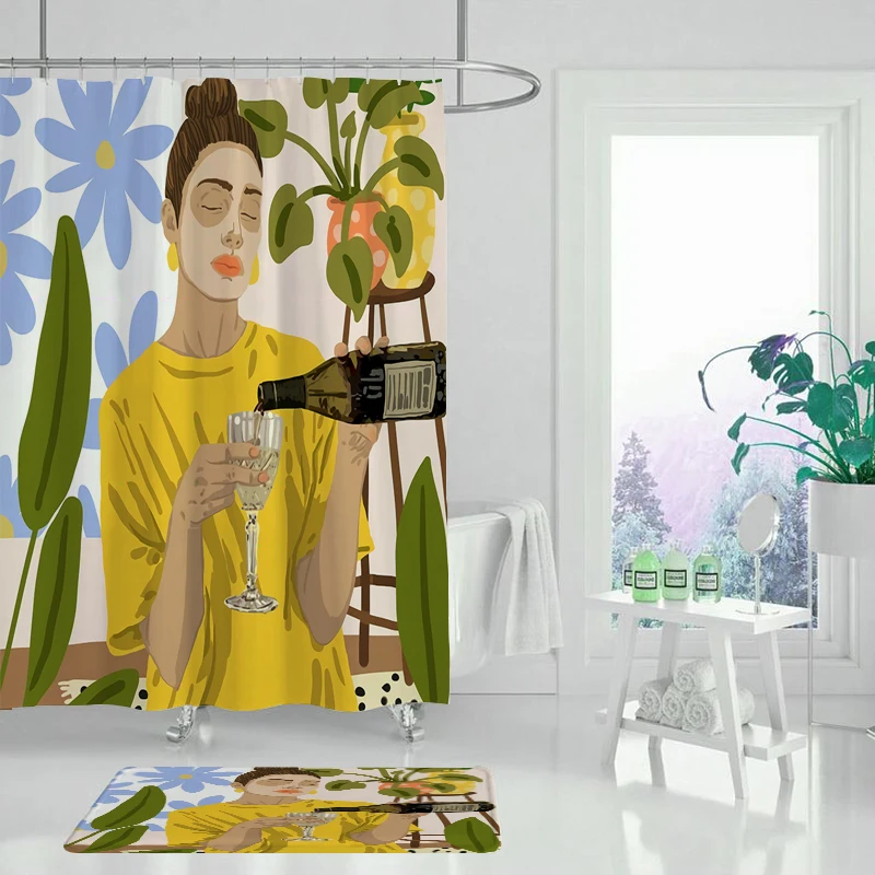 Занавеска для душа с цветочным принтом водонепроницаемая декоративная