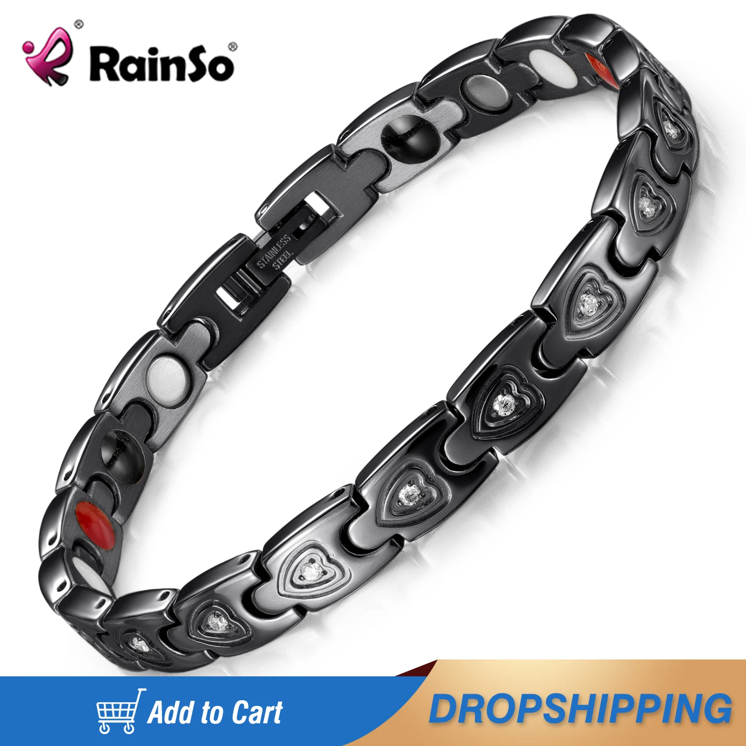

Rainso Fashion Healthy Bracelet For Women Trendy Bio Energy Stainless Steel Bracelet Negative Ions Germanium Bracelets Jewelry