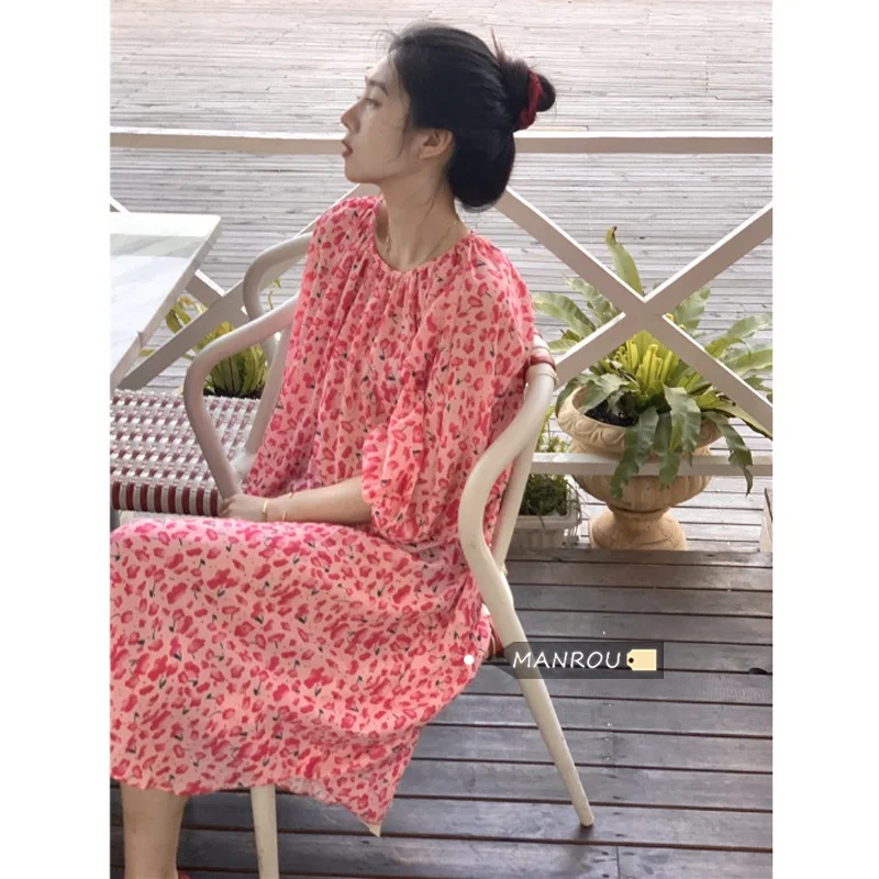 

Женское свободное платье с цветочным принтом, маленькая юбка средней длины во французском стиле, лето 2021