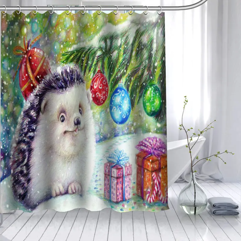 

ShunQian HOT SALE Hedgehogs Animal Shower Curtain Polyester Fabric 12 Hooks For The Bathroom Waterproof Mildew Funy Bath Curtain