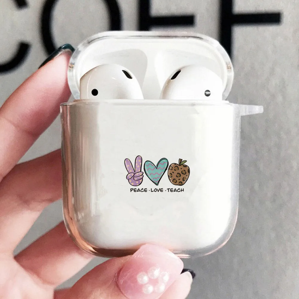 

Funny peace love teach printed TPU Case For AirPods 1 2 Wireless Bluetooth Case For Air Pods Earphone Accessories Charging Box