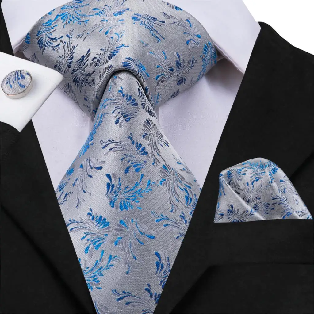 

20 Styles Party Wedding Classic Fashion Pocket Square Tie New Floral Mens Tie Grey Woven 8.5cm Silk Necktie Handkerchief Set