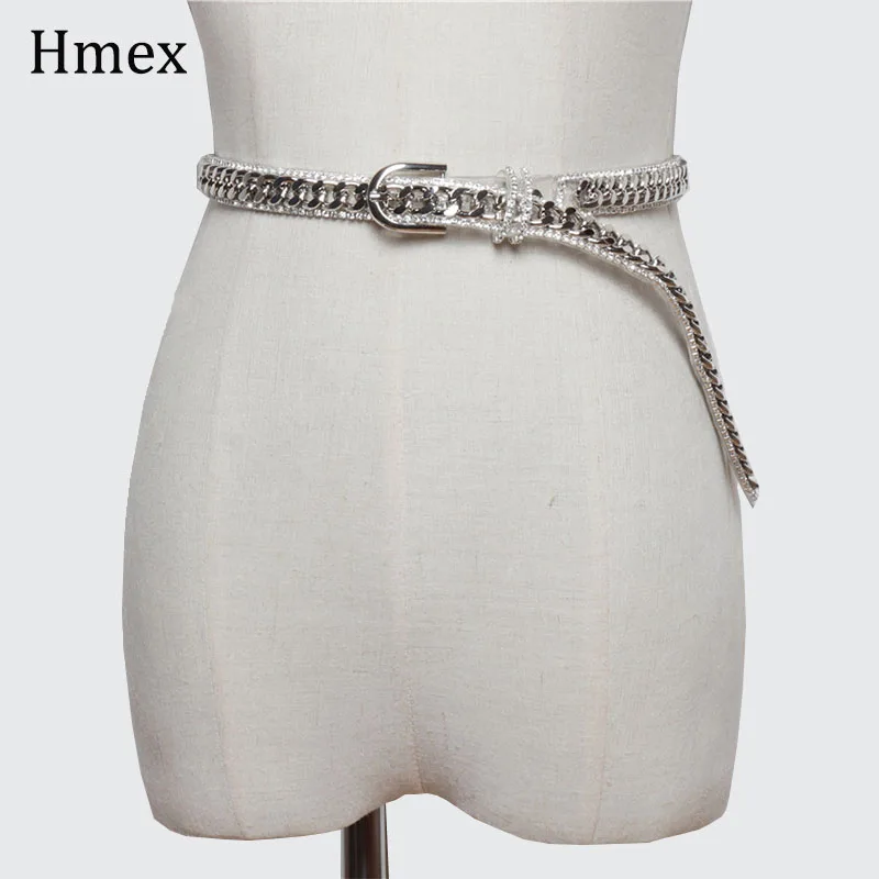 Женский прозрачный ремень в стиле Харадзюку модный серебристый металлический