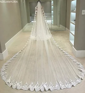 Фата свадебная Однослойная с кружевной аппликацией, длиной 3 м, с гребнем, свадебные аксессуары, Veu De Noiva Longo, 2021