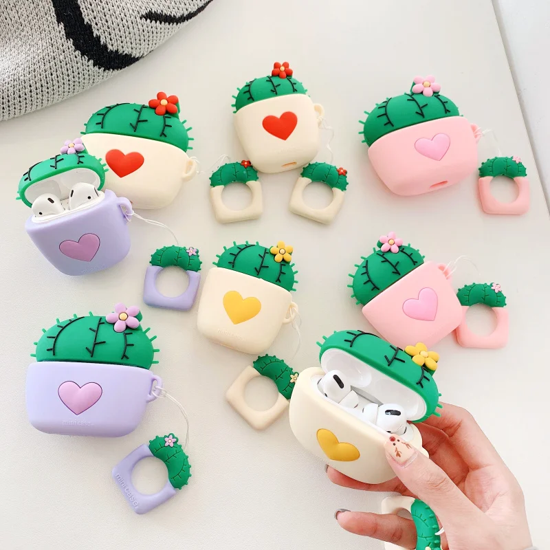 3D силиконовый чехол для Airpods Pro Cute Love heart cactus Bluetooth наушников Airpod Чехол AirPods 1 2 3 Funda |