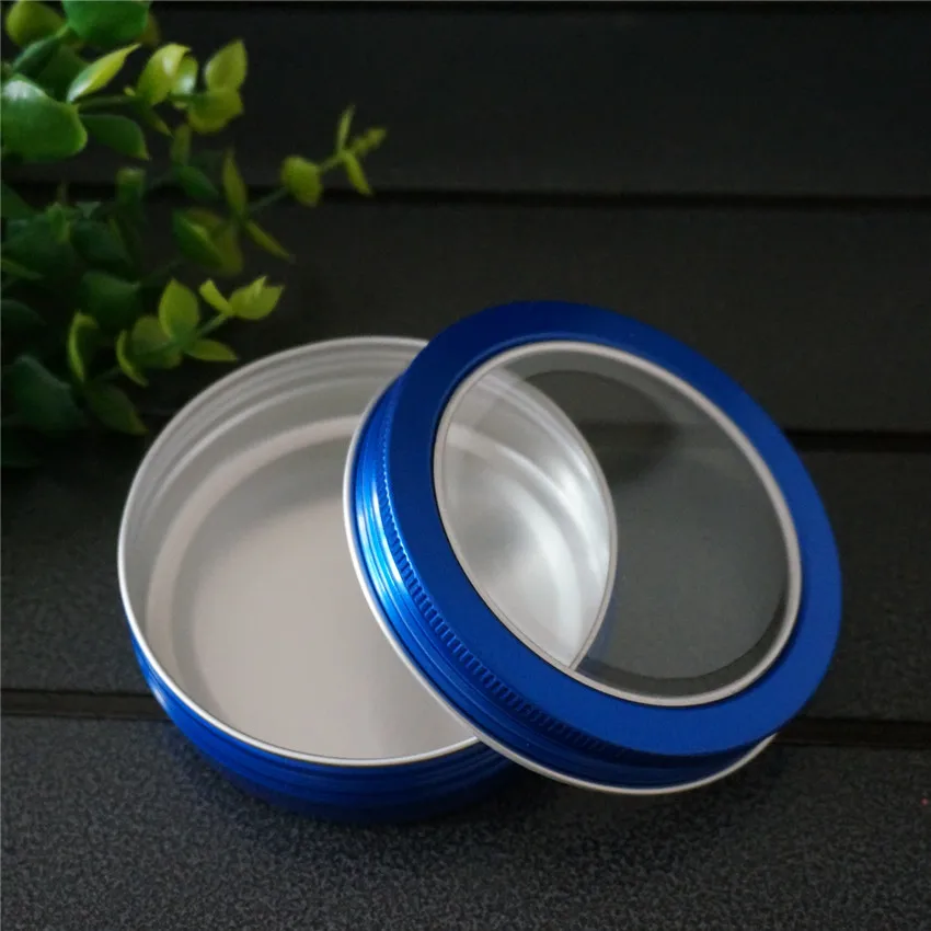 

100g Round Aluminum Tin Cans Bottle with Window Lids,100ml Empty Blue Skylight Aluminum Box Portable Cream Box Tea Aluminum Jar