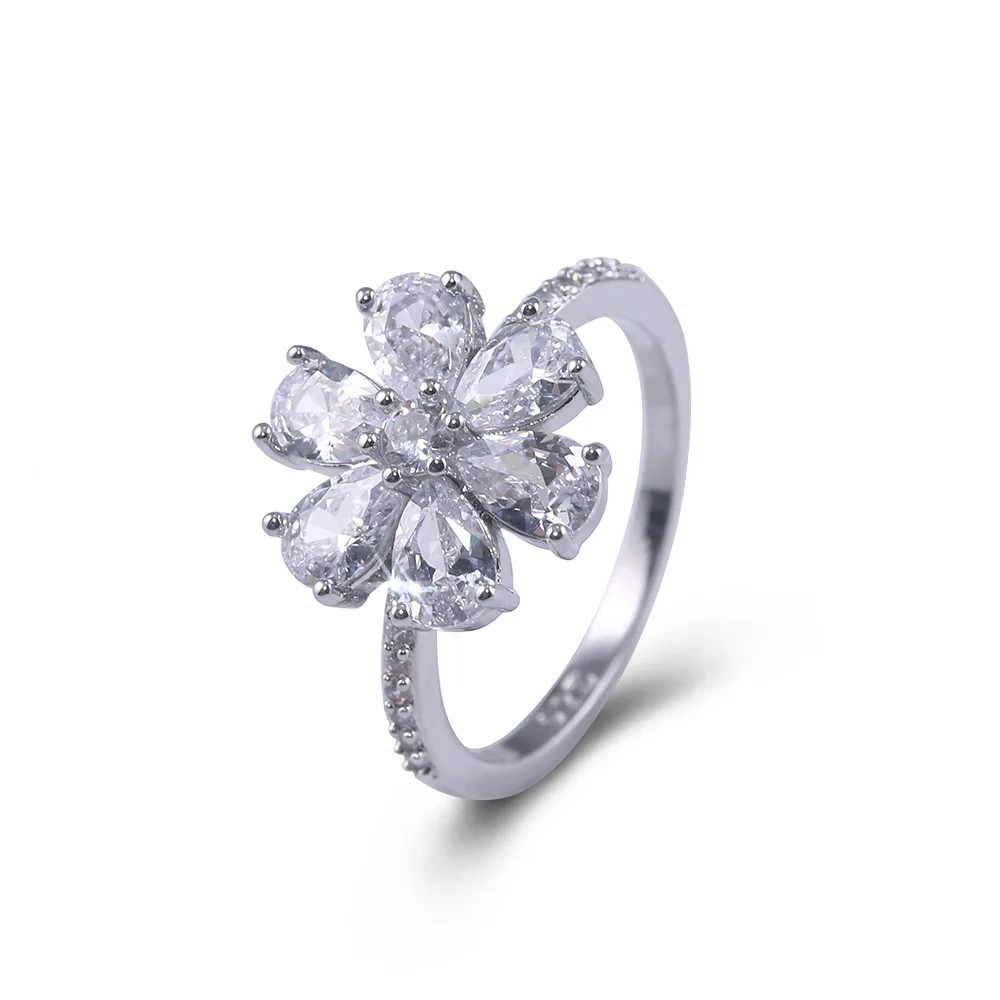 

2021 New Daily Birthday Party Anniversary Gift Water Drop Pear Shaped Snowflake Rings For Women Simple Fashion Rings