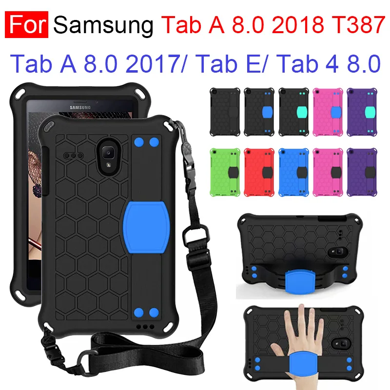

For Samsung Tab A 8.0 2017 2018 T387 T380 Tab E T377 Tab 4 8.0 T330 EVA Kids Safe Shockproof Hand Shoulder Strap Stand Case