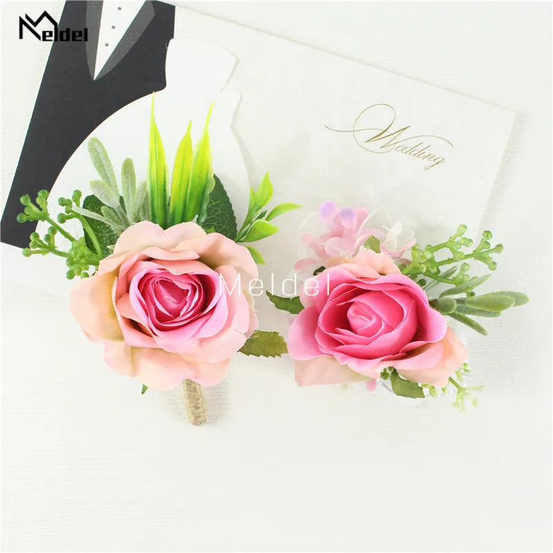 

Artificial Silk Flowers Groom Boutonniere Man Bride Wrist Bracelet Corsage Women Wristband Wedding Flower Party Decor Buttonhole