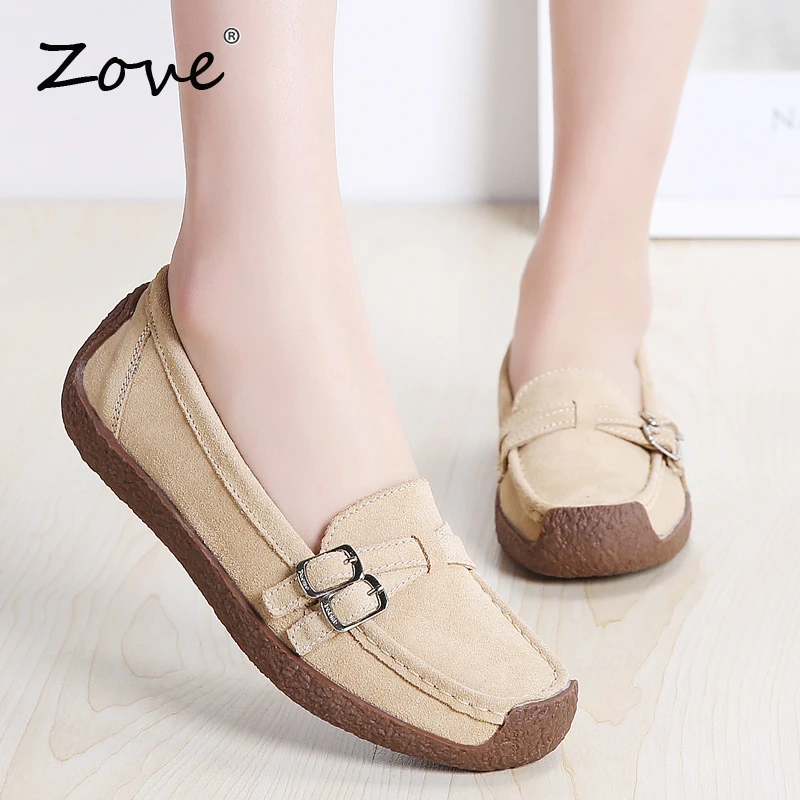 Женская обувь на плоской подошве ZOVE повседневные замшевые лоферы без шнуровки Мокасины для вождения