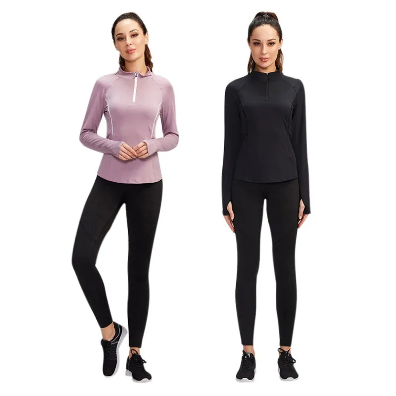 

Women Autumn Zipper Sports Fitness Yoga Training Quick-Drying Clothes T-Shirt Sweater Tops