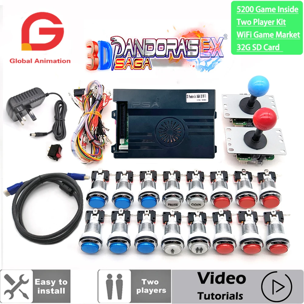 WiFi Market 2 Player 5200 in 1 Pandora Saga 14 Kit Copy SANWA Joystick,Chrome LED Push Button DIY Arcade Machine Home Cabinet