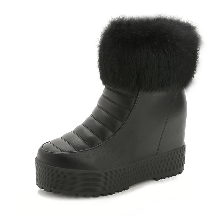 

Snow Boots Real Hair Increased Female New Flat Bottom Women's Shoes Thick-soled Cotton Boots Casual High-heeled Shoes
