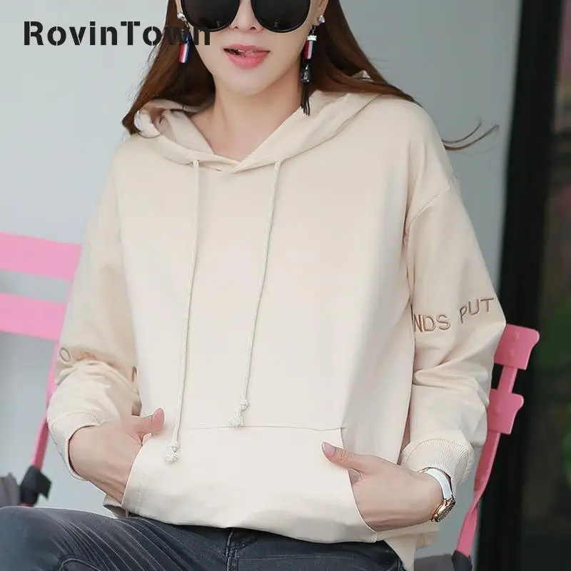 Весна 2020 бежевые толстовки с капюшоном для женщин толстые буквенным принтом